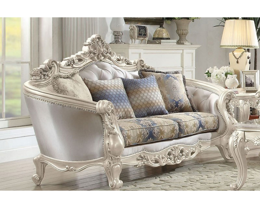 ACME - Gorsedd Loveseat with 4 Pillows in Golden Ivory