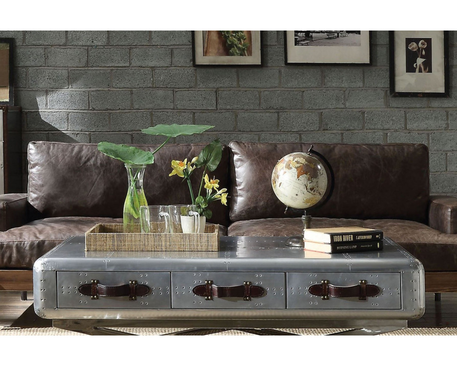 ACME - Silchester Sofa in Distress Chocolate/Oak