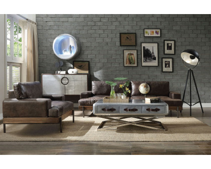 ACME - Silchester Sofa in Distress Chocolate/Oak