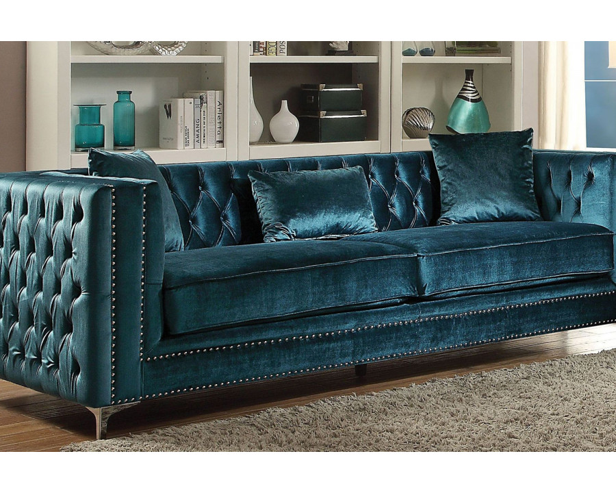 ACME - Gillian Sofa with 3 Pillows in Dark Teal