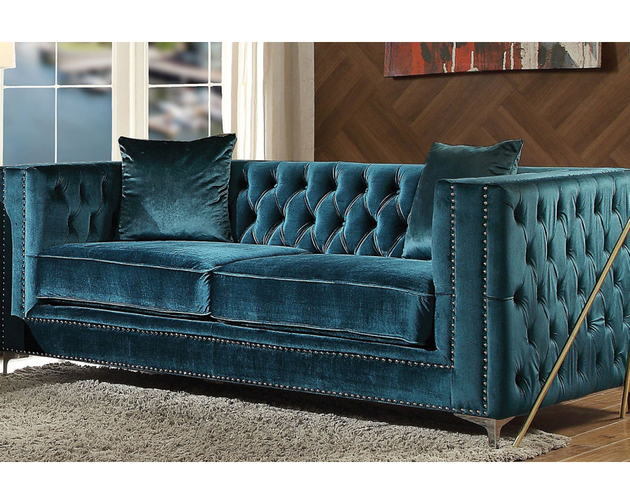 ACME - Gillian Loveseat with 2 Pillows in Dark Teal