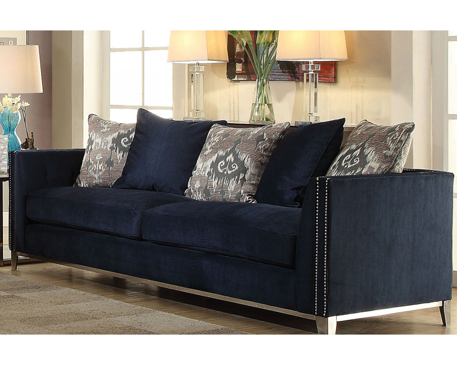 ACME - Phaedra Sofa with 5 Pillows in Blue