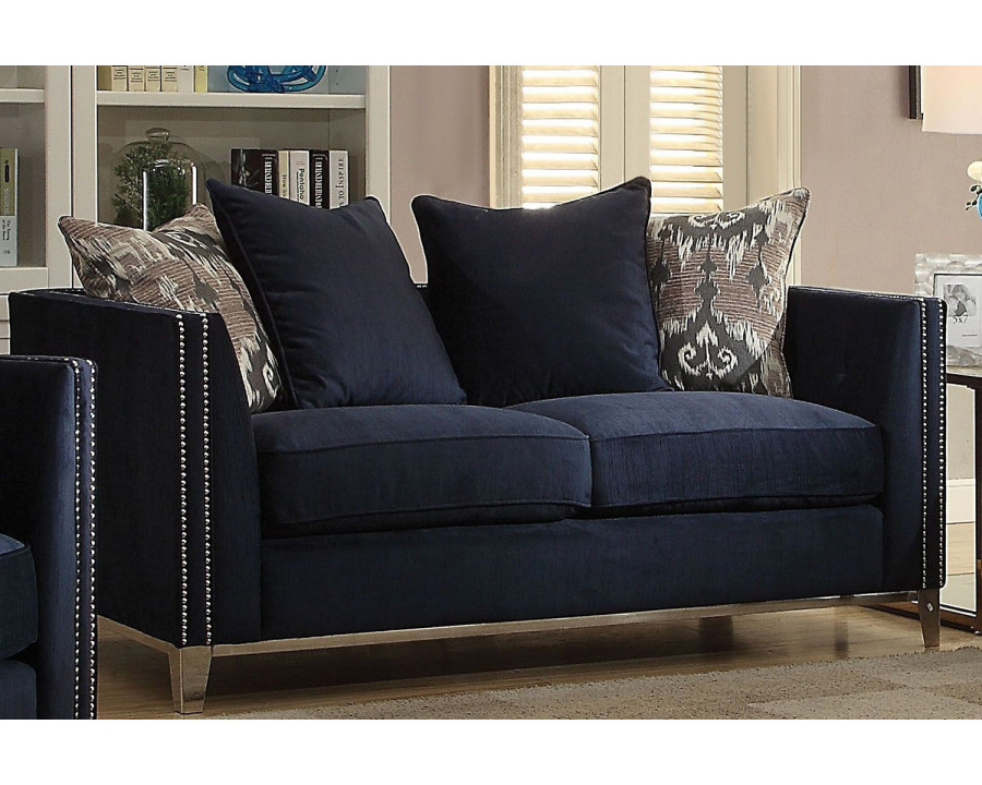 ACME - Phaedra Loveseat with 4 Pillows in Blue