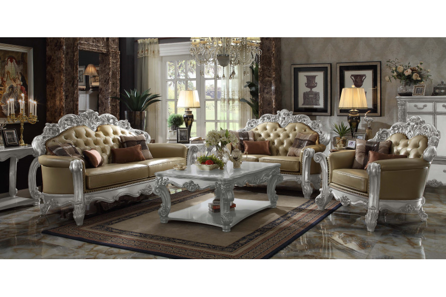 ACME™ Vendome Chair with 2 Pillows - Bone/Silver Patina