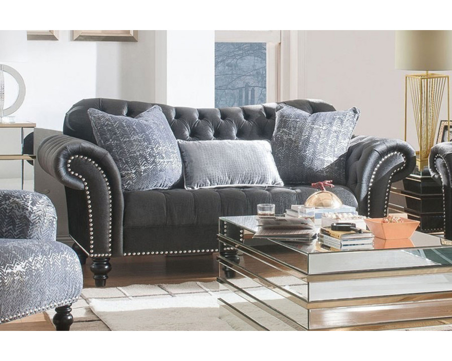 ACME - Gaura Loveseat with 3 Pillows in Dark Gray