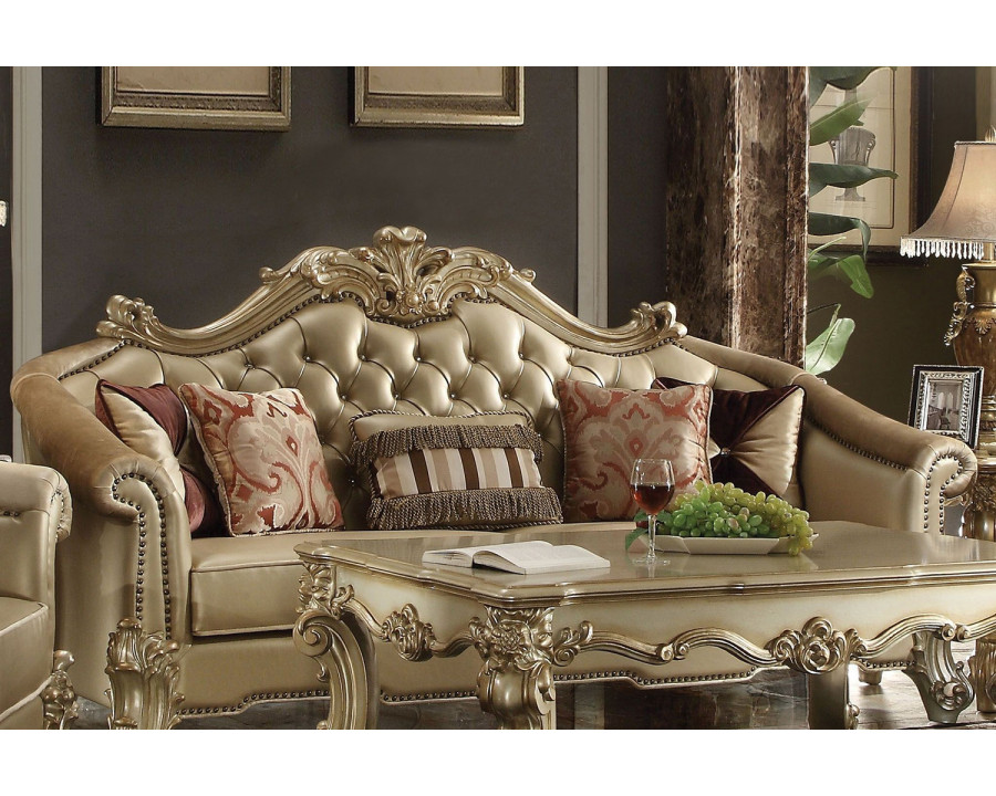 ACME - Vendome II Sofa with 5 Pillows in Bone/Gold Patina