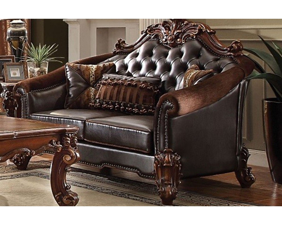 ACME Vendome II Loveseat with 3 Pillows - Dark Brown/Cherry