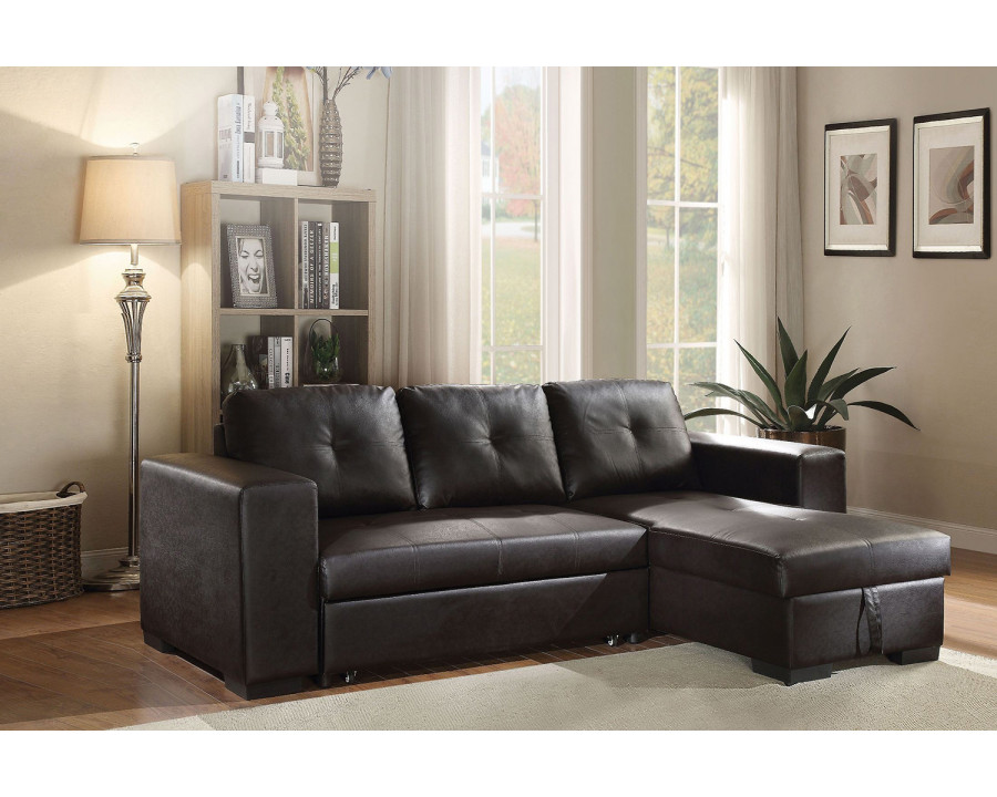 ACME - Lloyd Reversible Sectional Sofa with Sleeper & Storage in Black