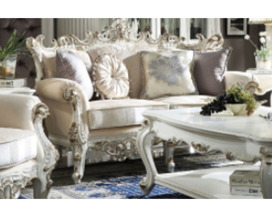 ACME - Picardy II Loveseat with 4 Pillows in Antique Pearl