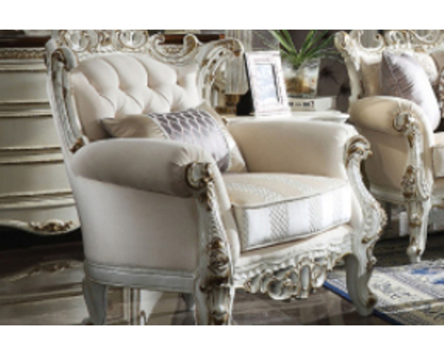 ACME - Picardy II Chair with Pillow in Antique Pearl