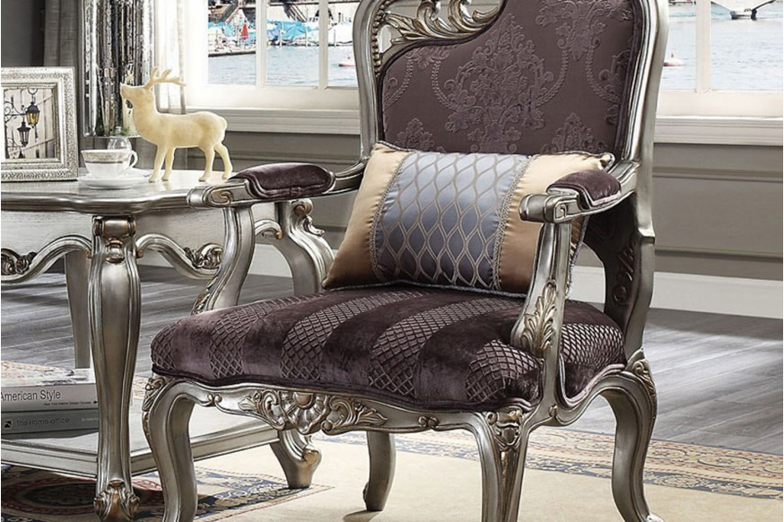 ACME™ Picardy Leaves Chair Antique Platinum Silver - Left Facing