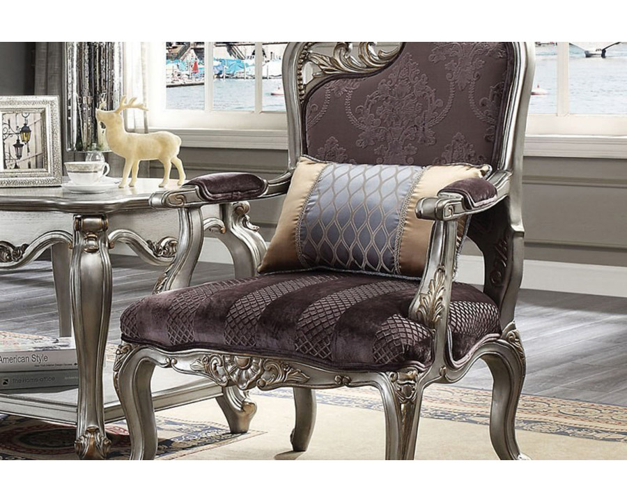 ACME Picardy Leaves Chair Antique Platinum Silver - Left Facing