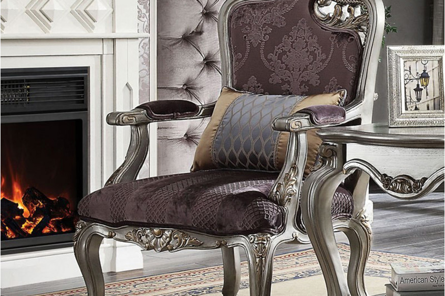 ACME™ Picardy Leaves Chair Antique Platinum Silver - Right Facing