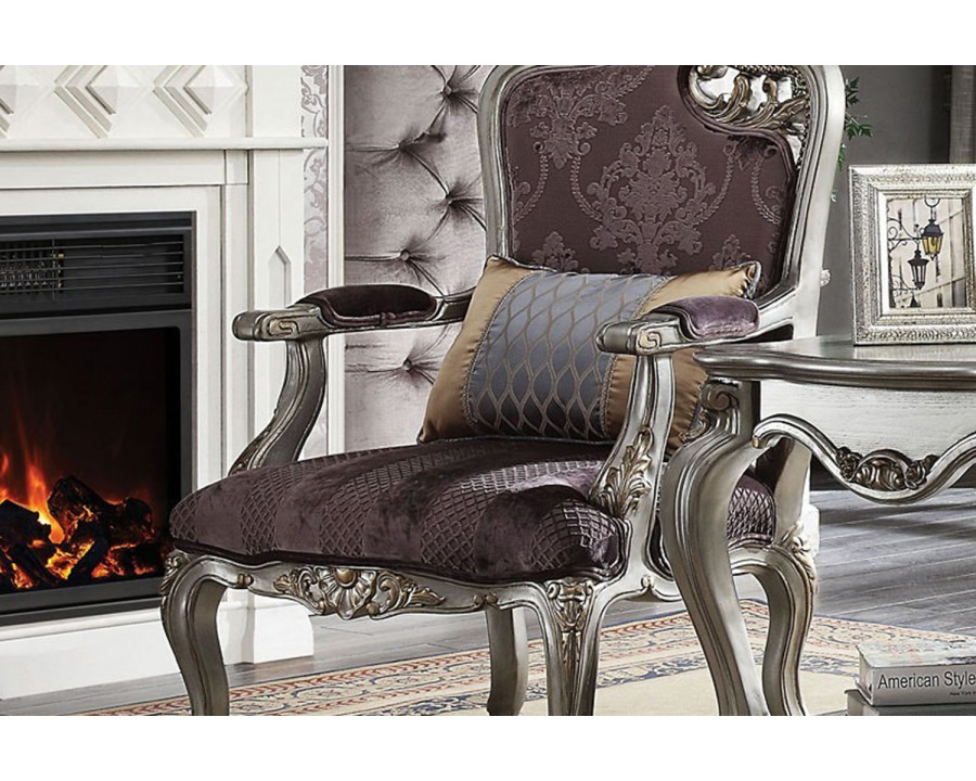 ACME - Picardy Leaves Chair Antique Platinum Silver