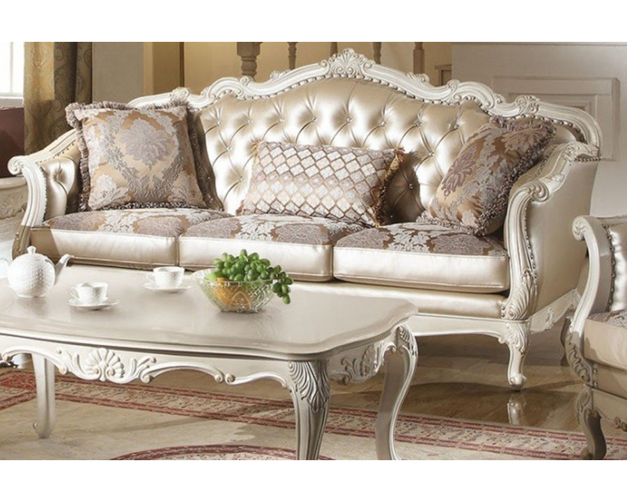 ACME - Chantelle Sofa with 3 Pillows in Rose Gold /Fabric/Pearl White