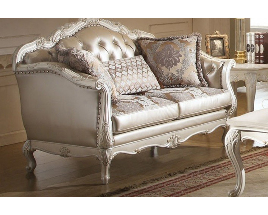 ACME - Chantelle Loveseat with 3 Pillows in Rose Gold /Fabric/Pearl White