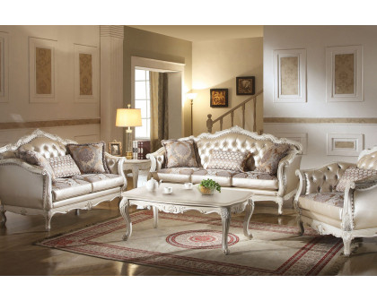 ACME - Chantelle Loveseat with 3 Pillows in Rose Gold /Fabric/Pearl White