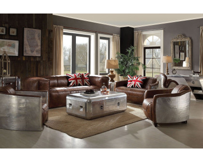 ACME Brancaster Loveseat - Retro Brown/Aluminum