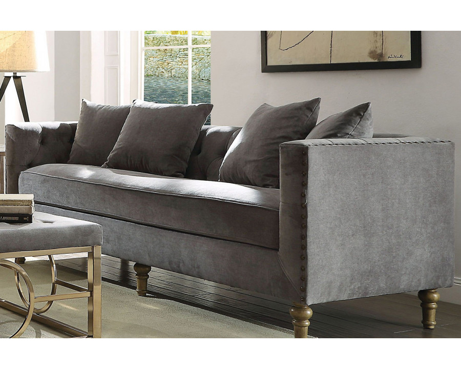 ACME - Sidonia Sofa with 4 Pillows in Gray