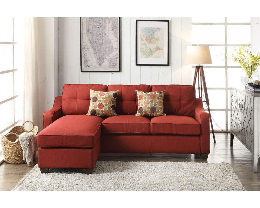 ACME - Cleavon II Reversible Sectional Sofa & Ottoman with 2 Pillows in Red Linen