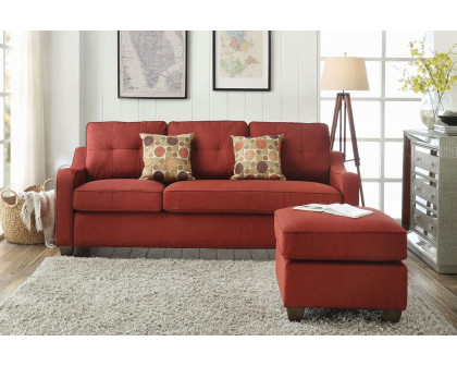 ACME - Cleavon II Reversible Sectional Sofa & Ottoman with 2 Pillows in Red Linen