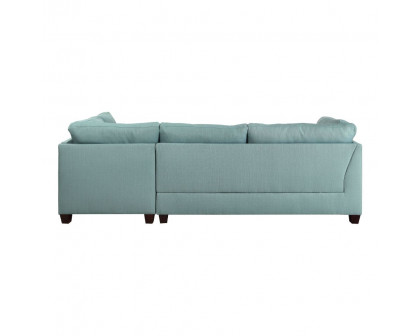 ACME Laurissa Sectional Sofa & Ottoman with 2 Pillows - Light Teal Linen