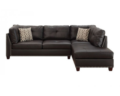 ACME Laurissa Sectional Sofa and Ottoman with 2 Pillows - Ebony Pu