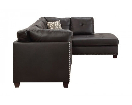 ACME Laurissa Sectional Sofa and Ottoman with 2 Pillows - Ebony Pu