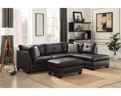 ACME Laurissa Sectional Sofa and Ottoman with 2 Pillows - Ebony Pu