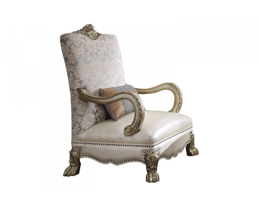 ACME - Dresden II Chair with Pillow in Pearl/Gold Patina