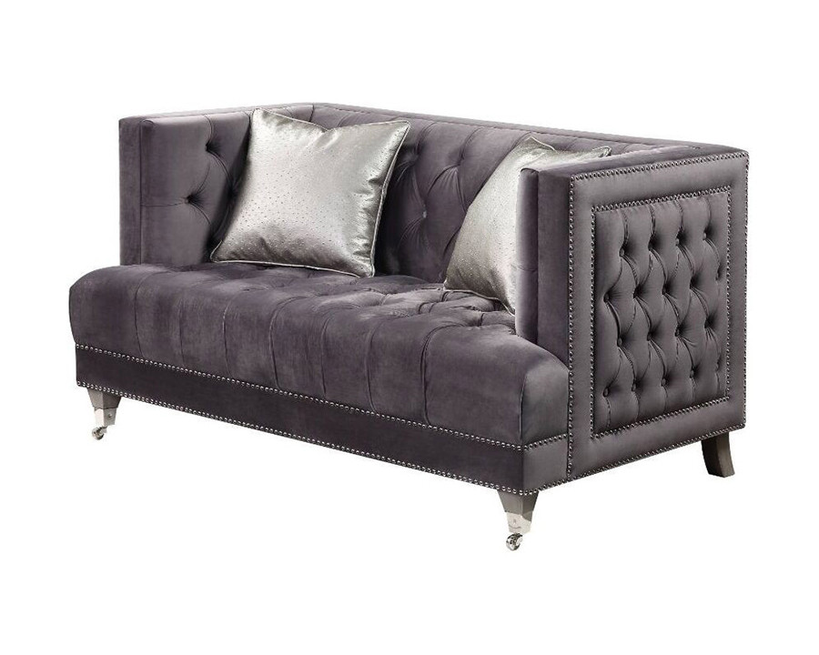 ACME - Hegio Loveseat with 2 Pillows in Gray