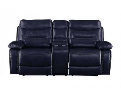 ACME Aashi Motion Loveseat with Console - Navy, Leather