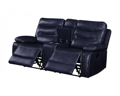 ACME Aashi Motion Loveseat with Console - Navy, Leather