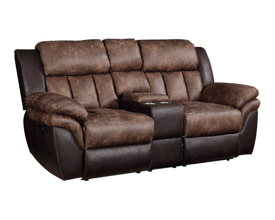 ACME - Jaylen Motion Loveseat with Console in Toffee/Espresso Polished Microfiber