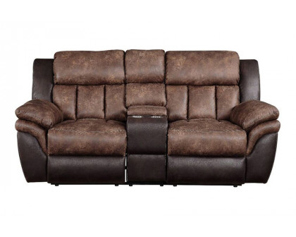 ACME - Jaylen Motion Loveseat with Console in Toffee/Espresso Polished Microfiber