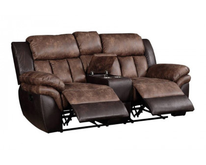 ACME - Jaylen Motion Loveseat with Console in Toffee/Espresso Polished Microfiber