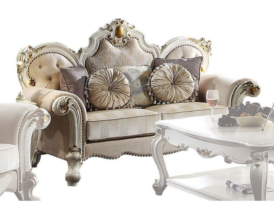 ACME - Picardy Loveseat with 5 Pillows in Antique Pearl