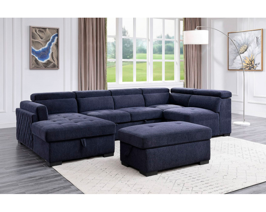 ACME - Nekoda Sectional Sofa with Storage & Ottoman in Navy Blue