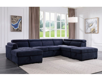 ACME - Nekoda Sectional Sofa with Storage & Ottoman in Navy Blue