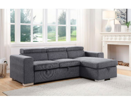 ACME - Natalie Sectional Sofa with Storage in Gray Chenille