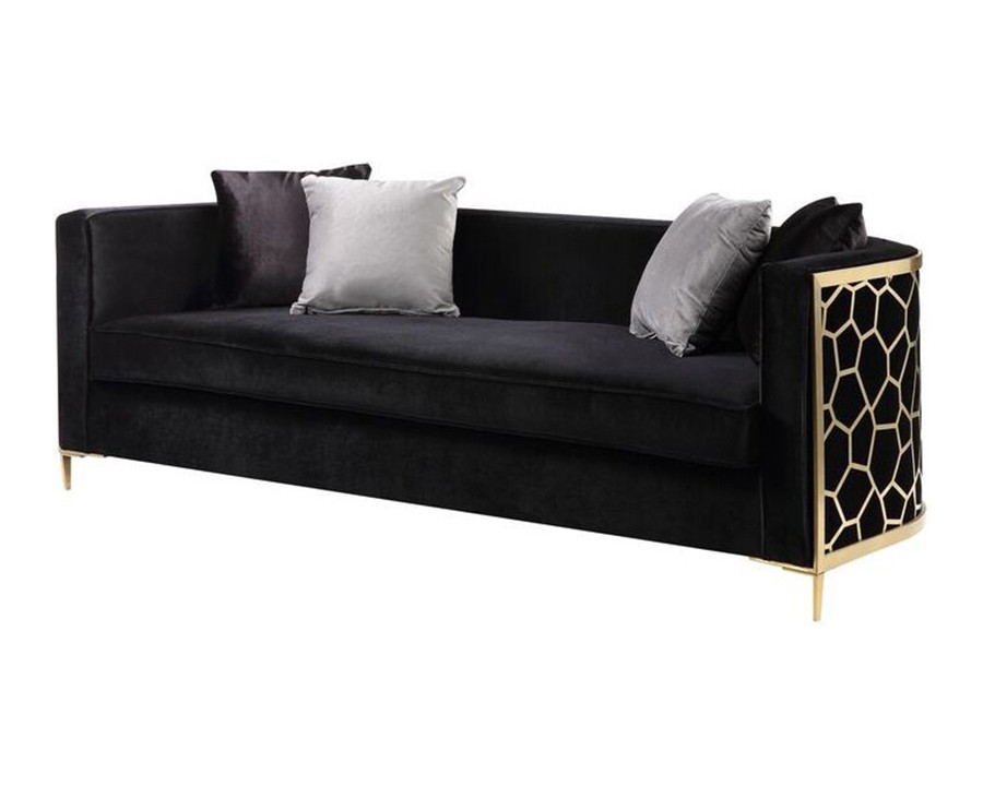 ACME - Fergal Sofa with 4 Pillows in Black/Gold