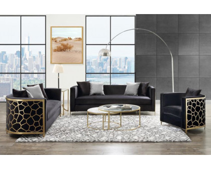 ACME - Fergal Sofa with 4 Pillows in Black/Gold