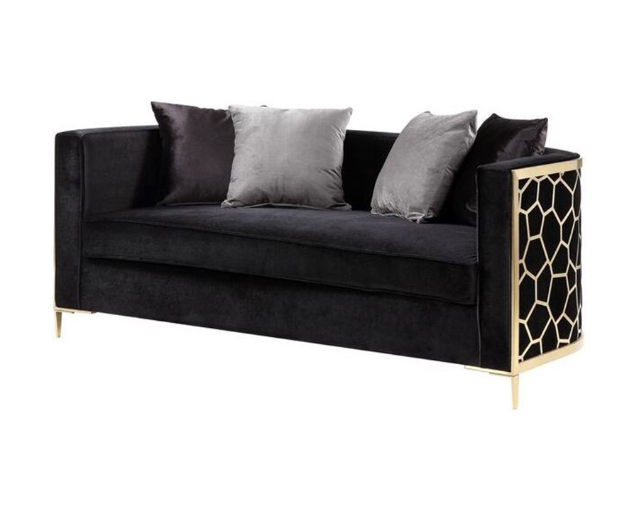 ACME - Fergal Loveseat with 4 Pillows in Black/Gold