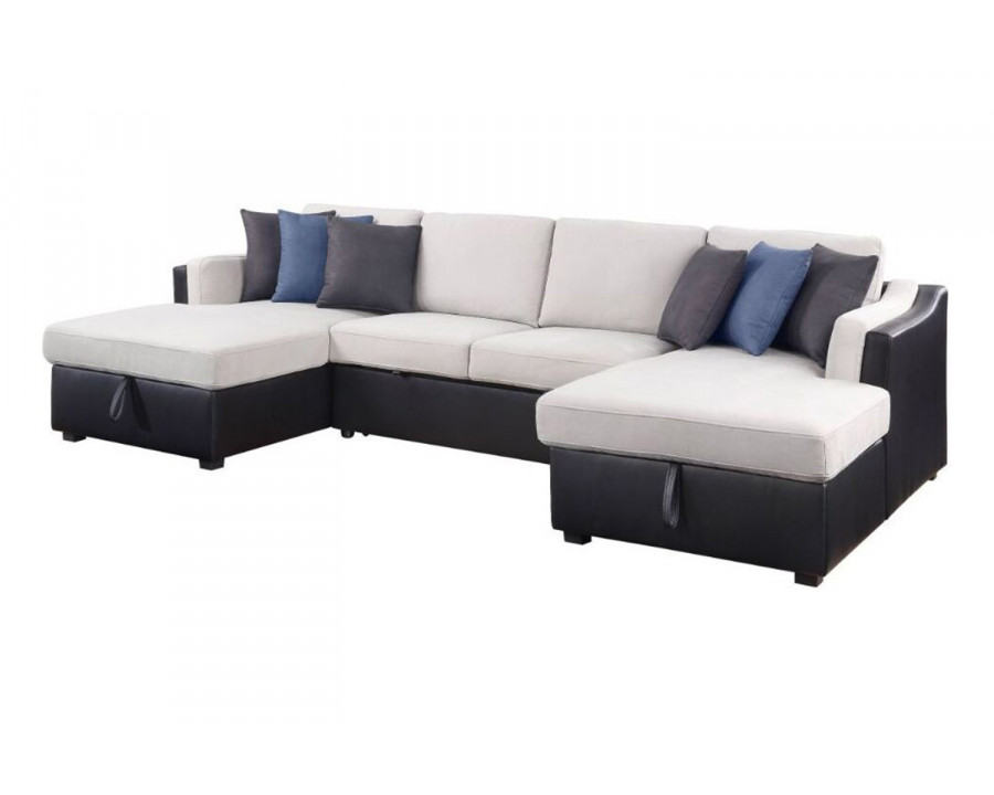 ACME - Merill Sectional Sofa with Sleeper & 6 Pillows in Beige/Black