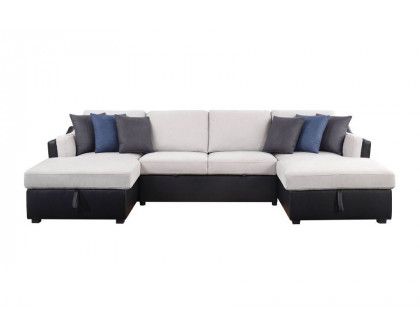 ACME - Merill Sectional Sofa with Sleeper & 6 Pillows in Beige/Black