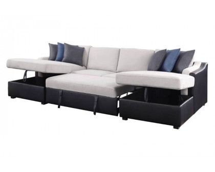 ACME - Merill Sectional Sofa with Sleeper & 6 Pillows in Beige/Black