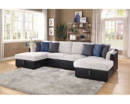 ACME - Merill Sectional Sofa with Sleeper & 6 Pillows in Beige/Black