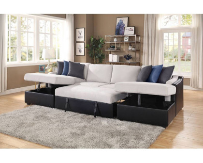 ACME - Merill Sectional Sofa with Sleeper & 6 Pillows in Beige/Black