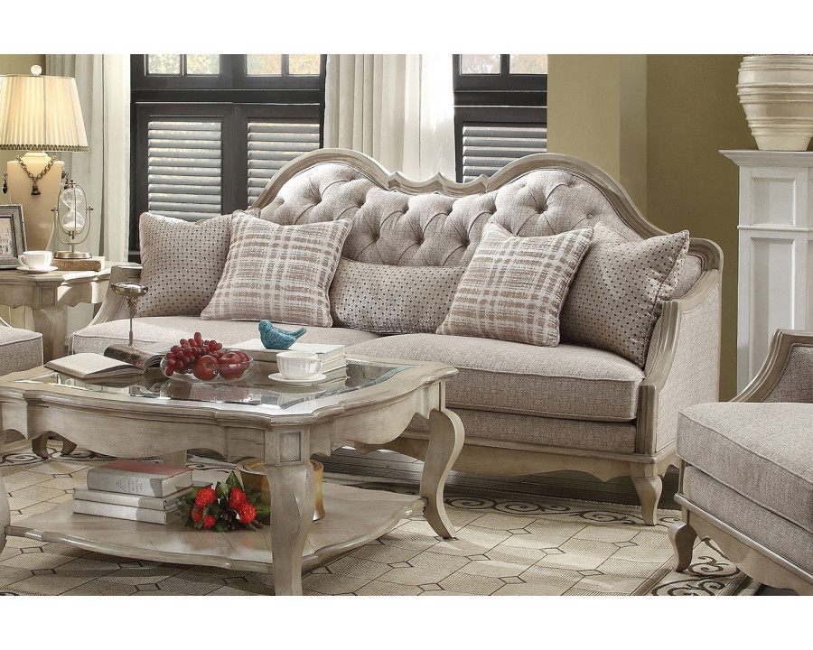 ACME - Chelmsford Sofa with 5 Pillows in Beige/Antique Taupe