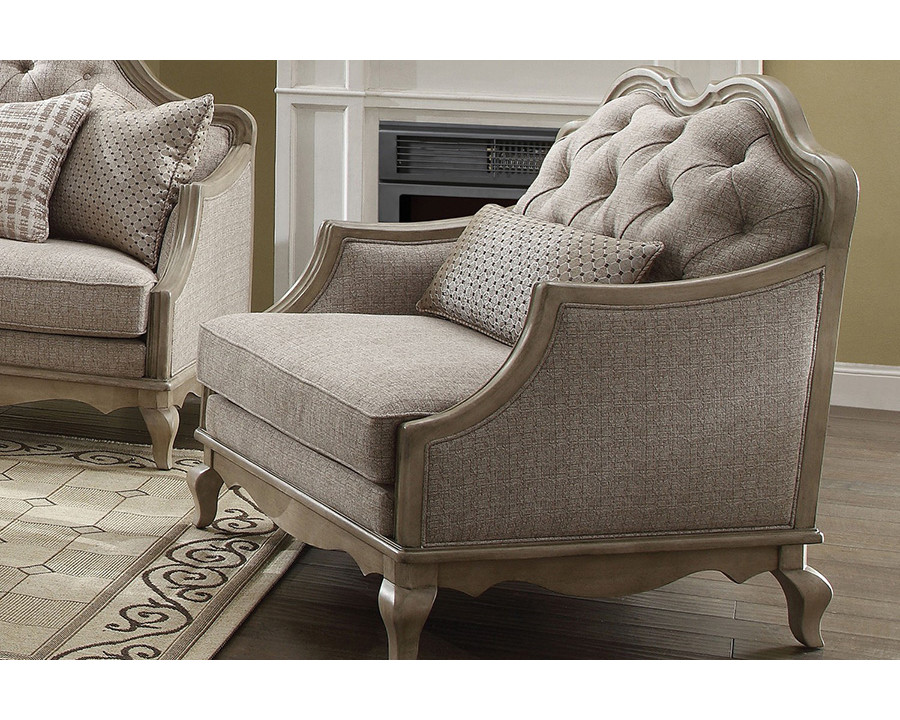 ACME - Chelmsford Chair with Pillow in Beige/Antique Taupe